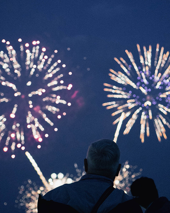 Wendella Lake Michigan Fireworks Cruise with fireworks bursting over the Chicago skyline