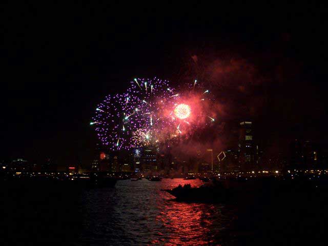 Wendella boat viewing Navy Pier fireworks over Lake Michigan during a summer celebration cruise